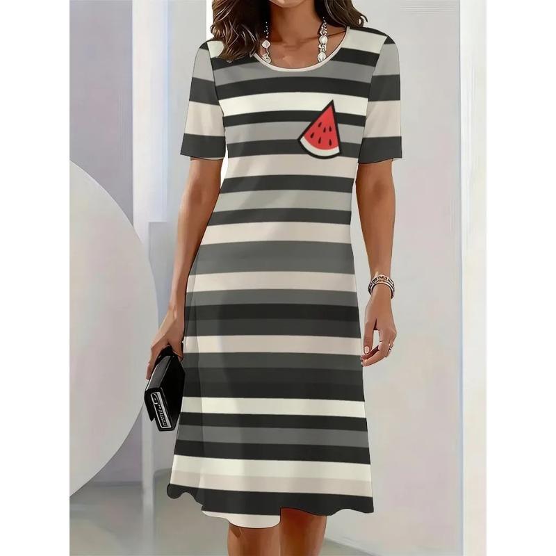 Summer Women's 3D Printed Short-sleeve Dress Is Fashionable, Versatile, Trendy, Breathable, and Casual