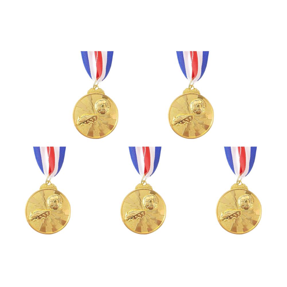 1/5/10PCS Gold Silver Bronze Award Medals 2 Inch Zinc Alloy Football Medals with Neck Ribbon for Sports Competitions Celebration
