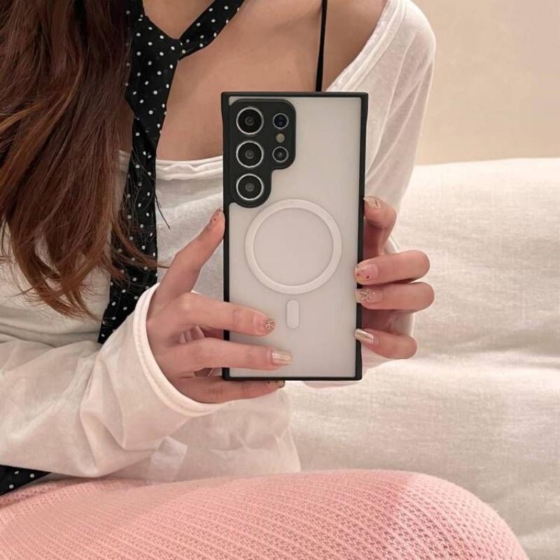 Slim Matte Translucent Frameless Wireless Charging Magnetic Case For Samsung Galaxy S25 S24 S23 Plus Ultra Hard Shockproof Cover