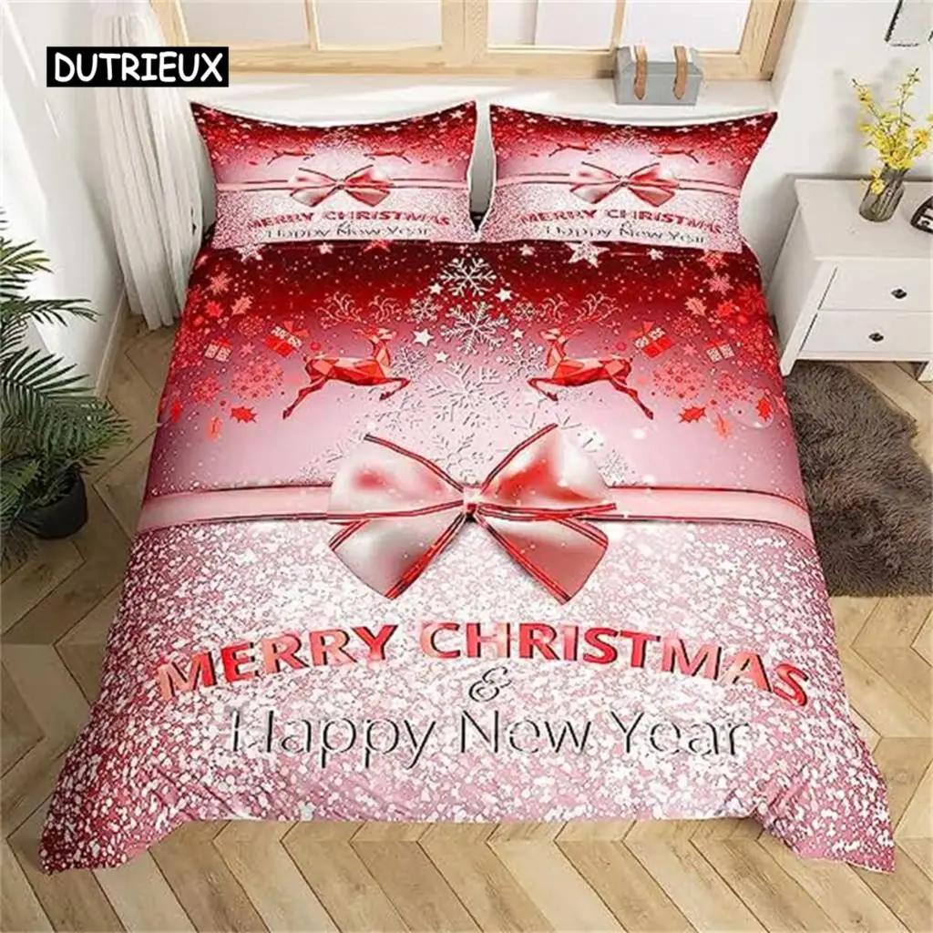 

3DChristmas Duvet Cover Red Bow Pattern Comforter Covers Shams Buff Color Bedding Set Xmas Gift Decorations For Children Women EU single(135x200cm)