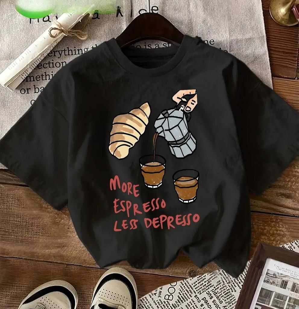 Womens Coffee Lover TShirt More Espresso Less Depresso Graphic Printed Tee Soft Everyday Summer Casual Women Clothing