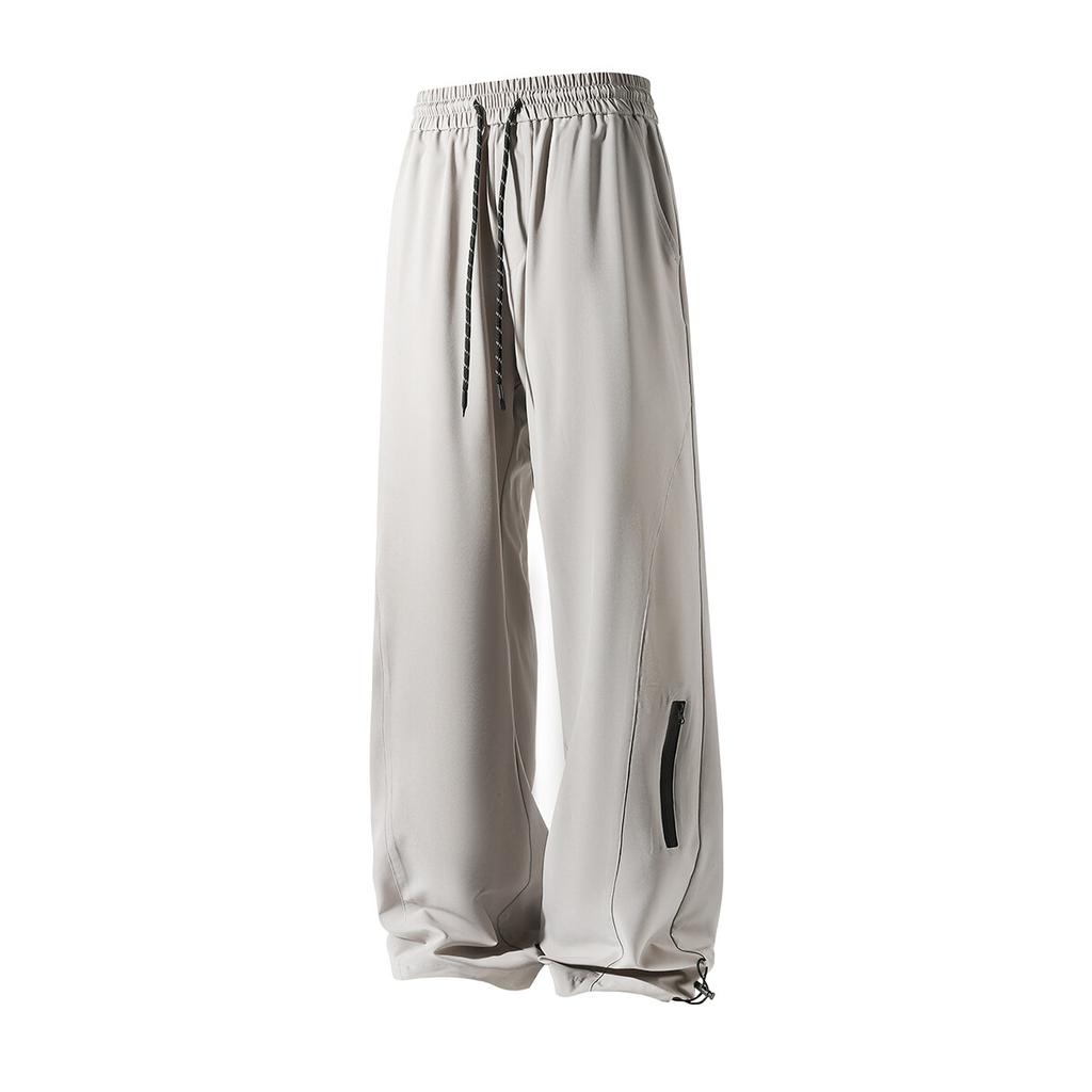 Summer Men's Ice silk Waterproof Pants Casual Zipper Can Tie Feet Solid Straight Elastic Waist Trousers Loose Daily Pants 5XL