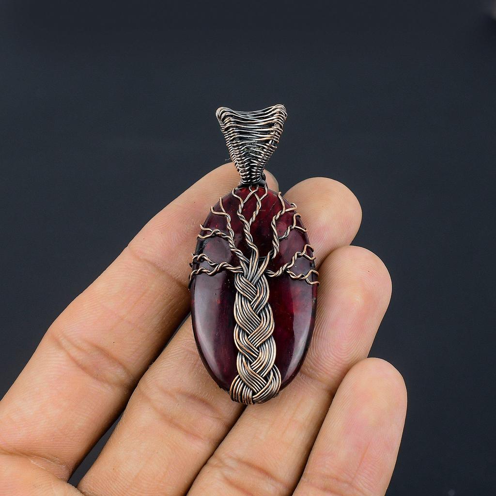 Red Flash Labradorite Pendant, 999 Copper Wire Wrapped Jewelry, Gemstone Jewelry Pendant, Handmade Wedding Gift Jewelry