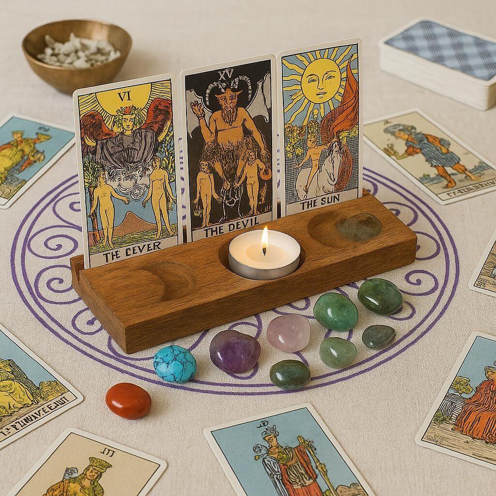 Eximious India Handmade Wooden Tarot Card Holder Stand Set of 2– Crystal Altar Display for Daily Tarot Reading, Witchy Décor, Spiritual Gift, Fits