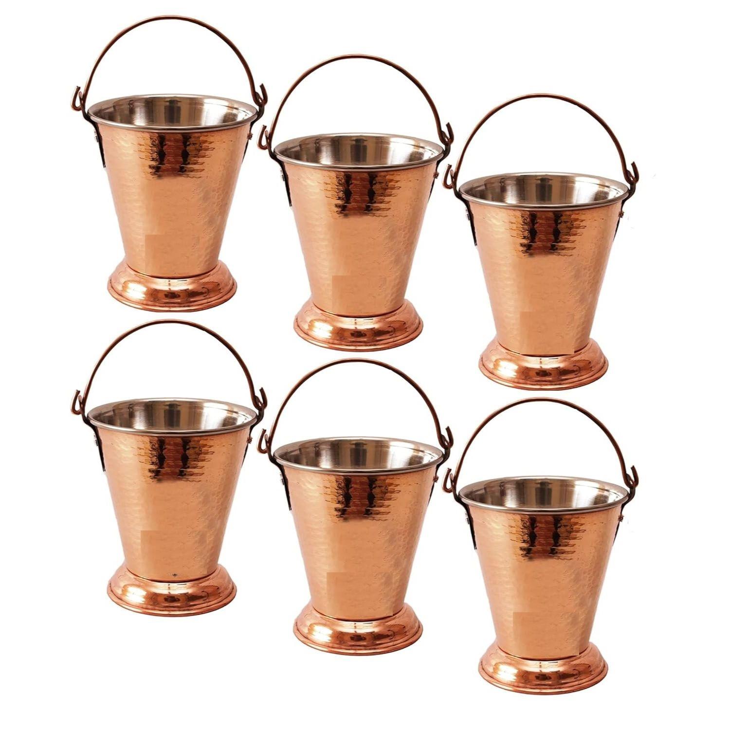 

Ведро из стали с чеканным медным дизайном, сервировочная посуда и столовая посуда для дома, отеля и ресторанов, объем - 400 мл, набор из 6 штук