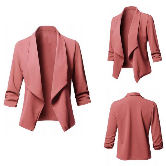 Fashion Women Small Suit Jacket Autumn Long Sleeve Top Solid Color Outwear