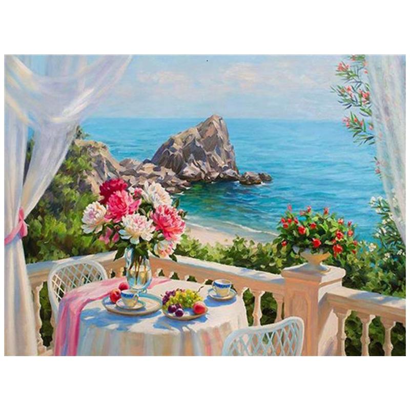 

5D DIY алмазная живопись полный круглый пейзаж цветок море набор для вышивки крестом вышивка мозаика картина из страз домашний декор Full Round 30x40CM