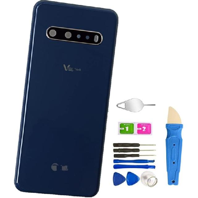 V60 ThinQ Back Glass Replacement with Pre Installed Tape Housing Door Parts for LG V60 ThinQ All Models +Tools (Blue)