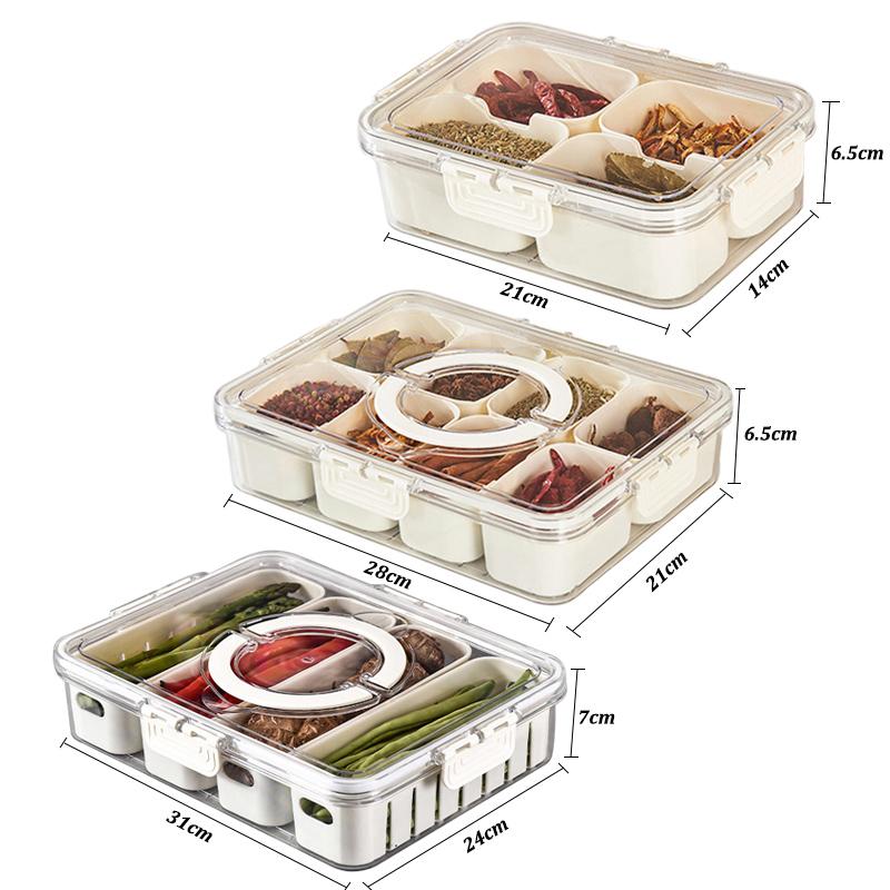 Küchengewürz Aufbewahrungsbox Gewürzbox 4/8 Fächer Unterteilte Servierplatte mit Deckeln Für Süßigkeiten Nüsse Kekse Obst Snacks Aufbewahrung