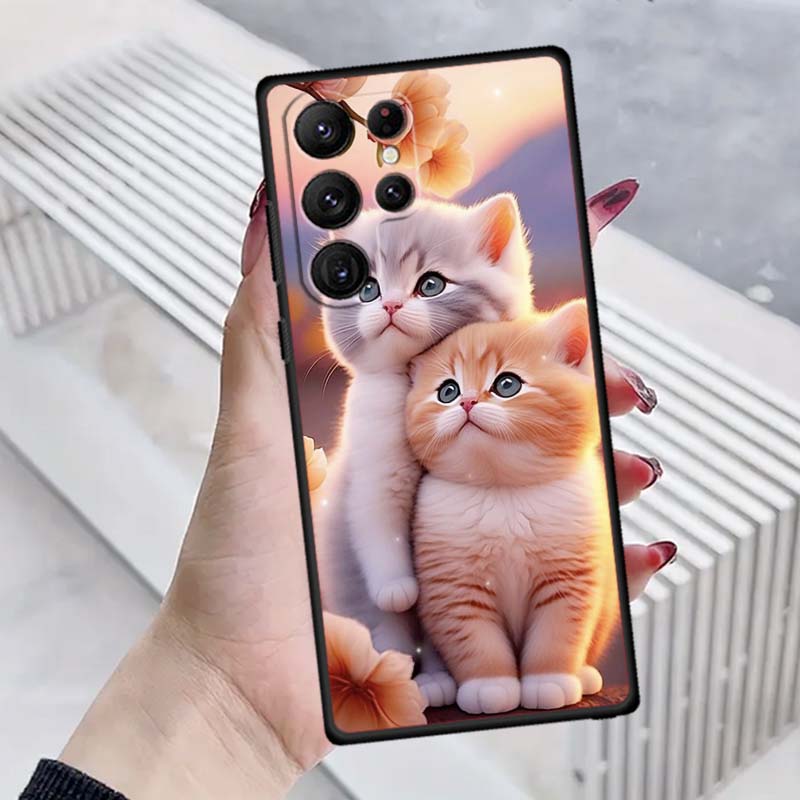 Cute cartoon cat illustration Phone Case For Samsung Galaxy S26 S25 S24 S23 S22 S21 S20 Ultra Plus FE 5G Black Soft TPU