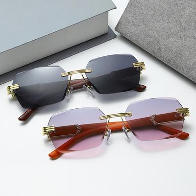 Rimless Rectangle Sunglasses For Women Designer Fashion Wooden Frame Men's Sun Glasses Trendy Summer Outdoor Shades Eyewear