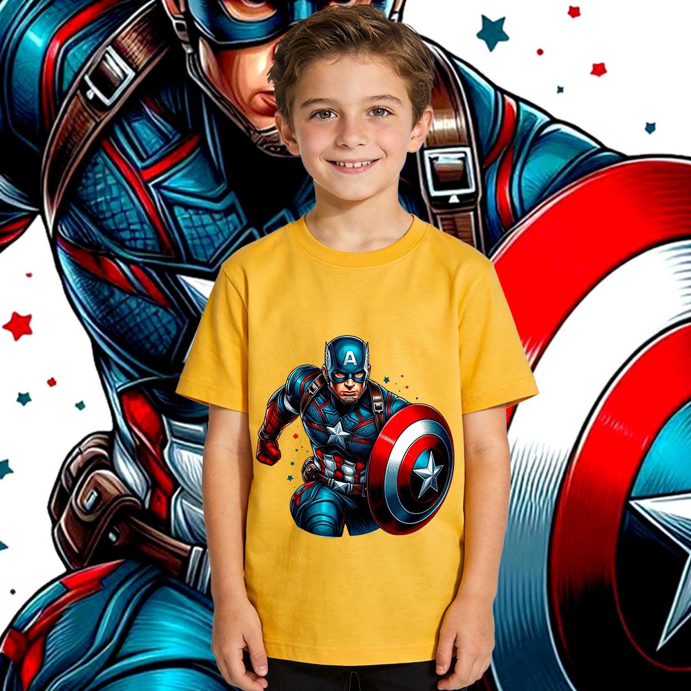 Captain America Charge Print Boys Girls Kids  T Shirt Casual Summer Top Soft Breathable