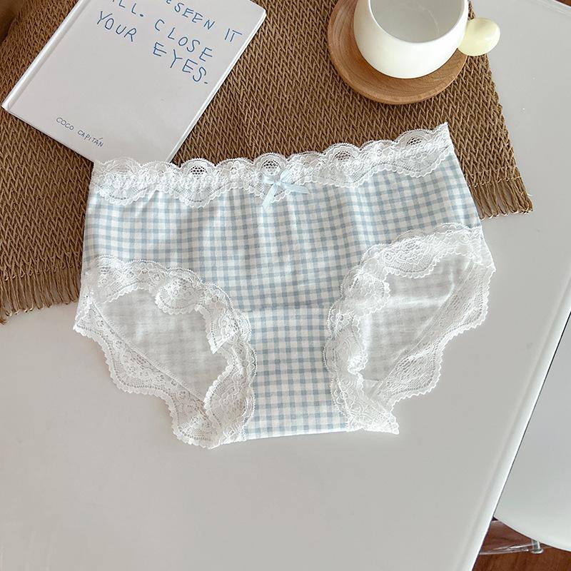 Girls' Pure Cotton Seamless Lace Underwear - Breathable, Comfortable, Antibacterial Crotch, Mid-Waist