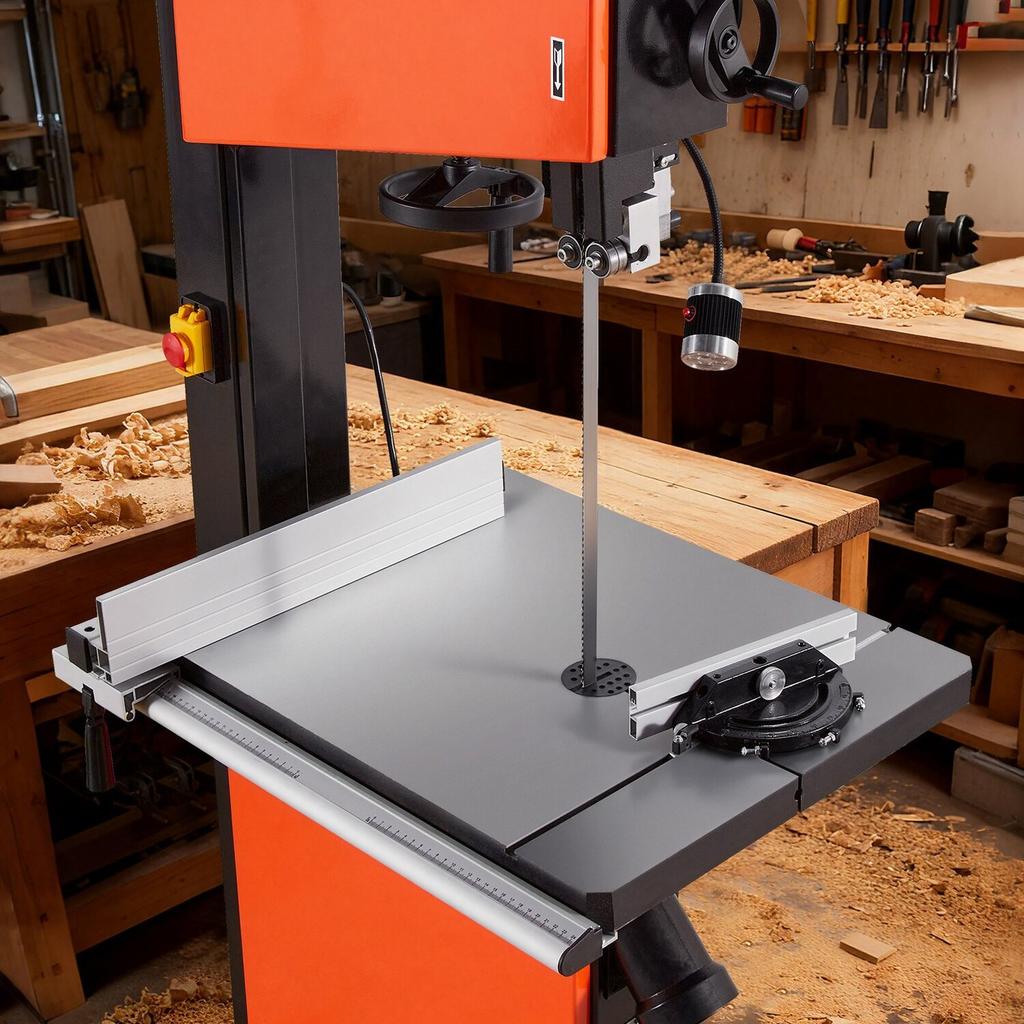 Holzbandsäge, 457 mm, Bandsäge mit 2240W 3PS Motor, 406 mm Maximale Schnitthöhe, 690 x 510 mm Gusseisentisch, mit 360° Arbeitslicht, Gehrung