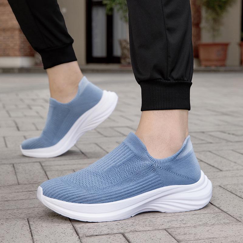 Men s Plus Size Flyknit Breathable Wide Toe Sock Shoes - Spring/Autumn Casual Sports 45 синий