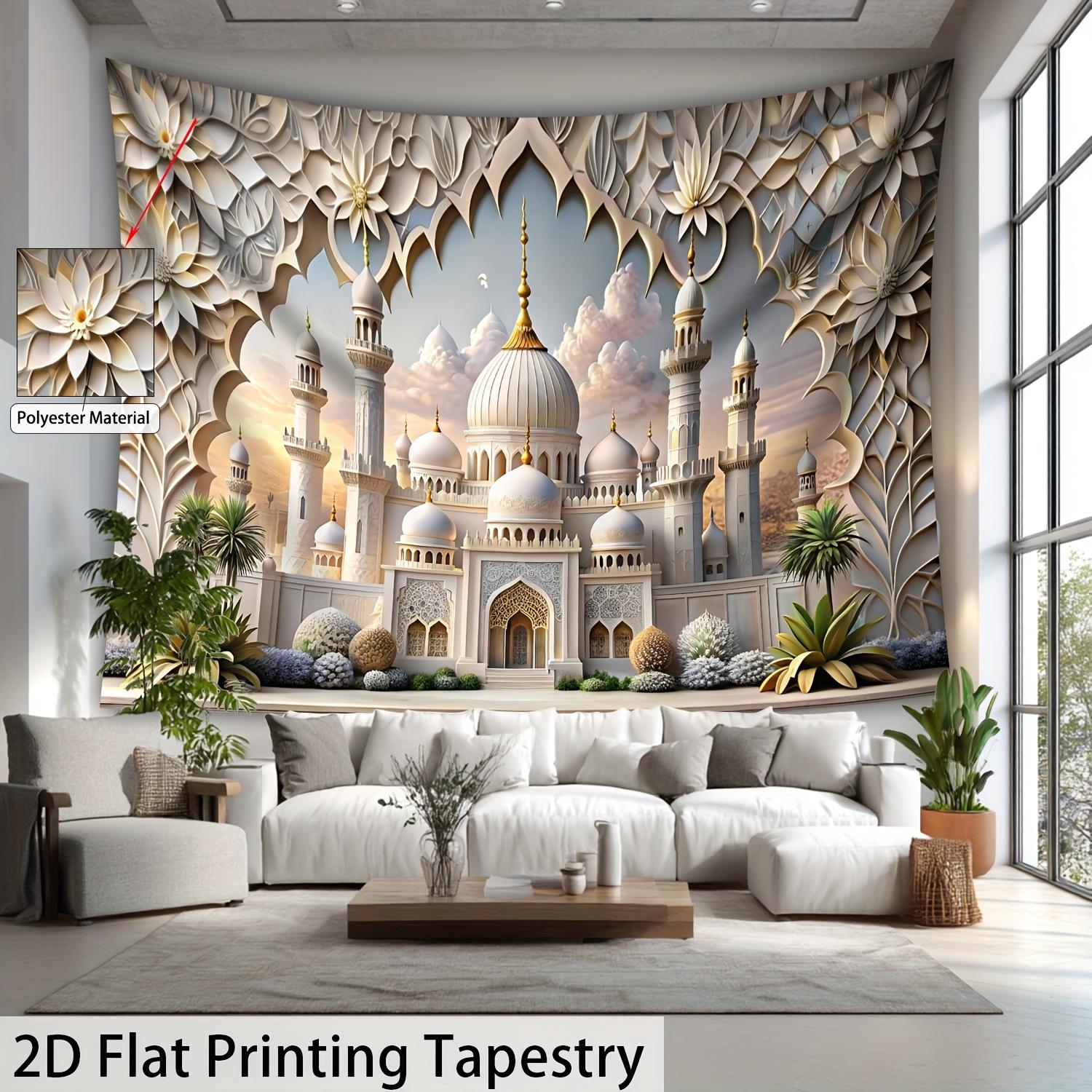Jmg Household Supplies Unisex Golden Arabian Palace Tapestry, Floral Arch With Domes, Islamic Art Wall Hanging For Living Room Bedroom Decor