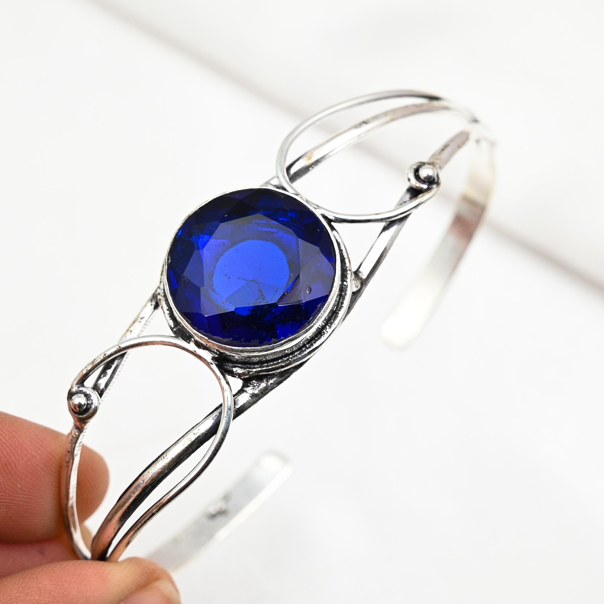 

Браслет-манжета с синим сапфиром, браслет из стерлингового серебра 925 пробы с настоящими драгоценными камнями, ювелирные изделия ручной работы, регулируемый браслет-манжета, подарок для женщин, изящные ювелирные изделия Adjustable синий