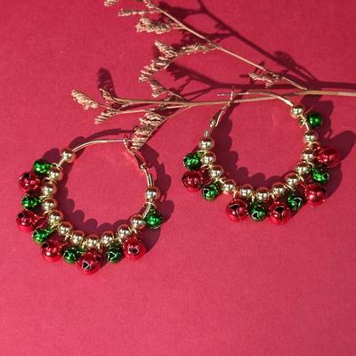 Festive Cross-border Christmas Cartoon Bell and Wreath Tassel Earrings