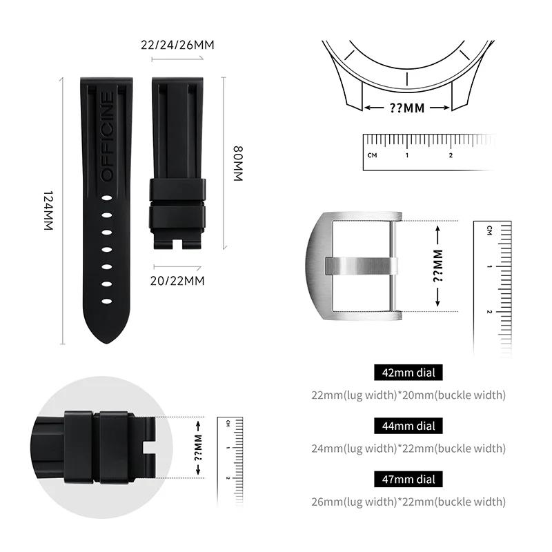 Pulseira de Relógio Macia de Borracha Fluorada de Qualidade FKM Para Acessórios de Pulseira Panerai Para Relógios PAM111/441 22mm 24mm 26mm Fivela de Pino