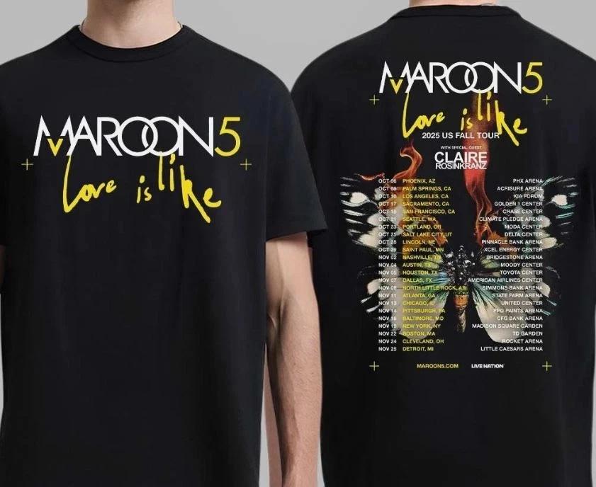 Maroon 5 Love Is Like 2025 Осенний Тур по США Города Даты Двусторонняя Унисекс Футболка XL