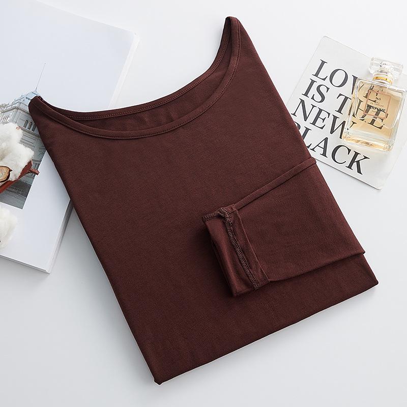 Modal Women's Slim Fit Long Sleeve Round Neck T-Shirt - Solid Color Versatile Autumn Top