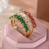 [Retro Bohemian Ring] Marquis Cut Red, White & Green Cubic Synthetic Zirconia Handmade Retro Bohemian Women's Engagement Ring | Golden-Tone KC Plating