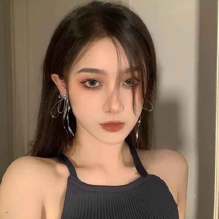 Exaggerated Irregular Metal Ribbon Bowknot Earrings for Women Girl Long Earrings