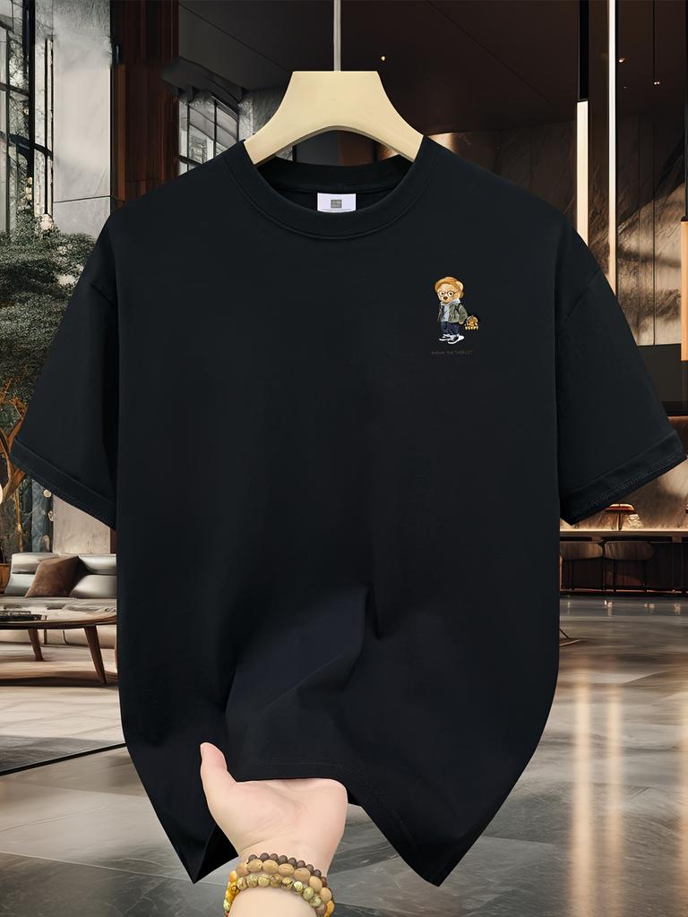 Men's Summer Loose Fit Cartoon Print Casual Comfortable Crew Neck Short Sleeve T-Shirt