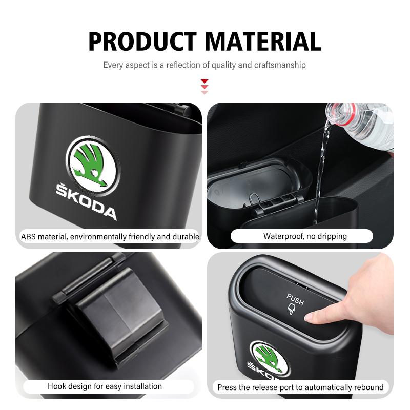 CWWR6 For Skoda Car Door Trash Can Storage Box Seat Back Waterproof Bin Cans Auto Accessories Octavia A5 A4 Mk1 2 Fabia Superb Rapid