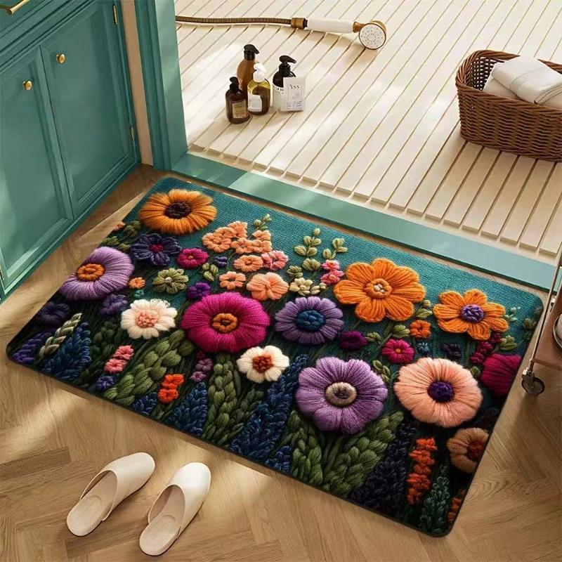 

Daisy Bath Mat Non Slip Machine Washable Rug for Bathroom Bedroom Kitchen Entrance Indoor Outdoor Spring Summer Decor Gift 400MMx600MM