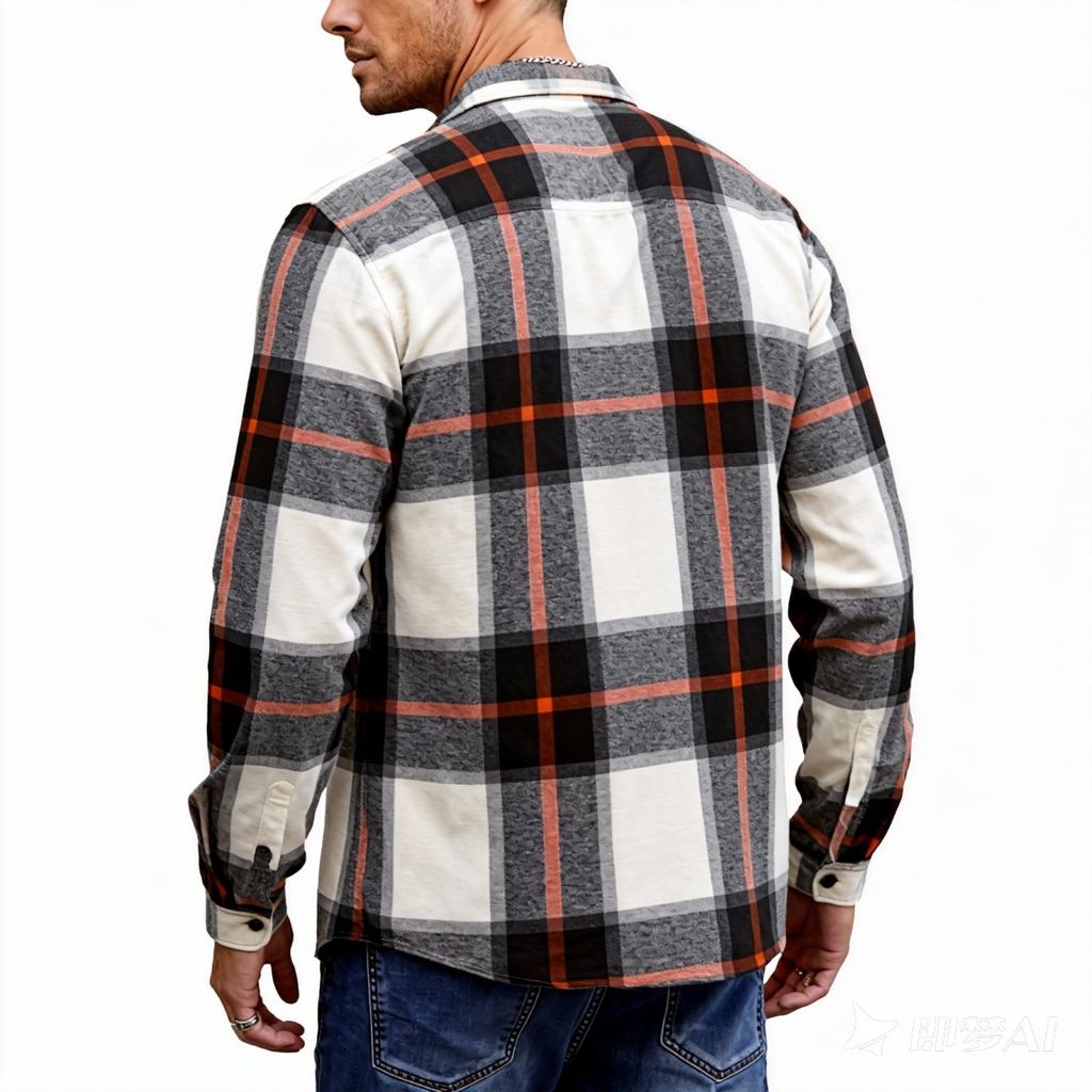 Men's Casual Long-sleeved Lapel Flannel Checked Button Shirt