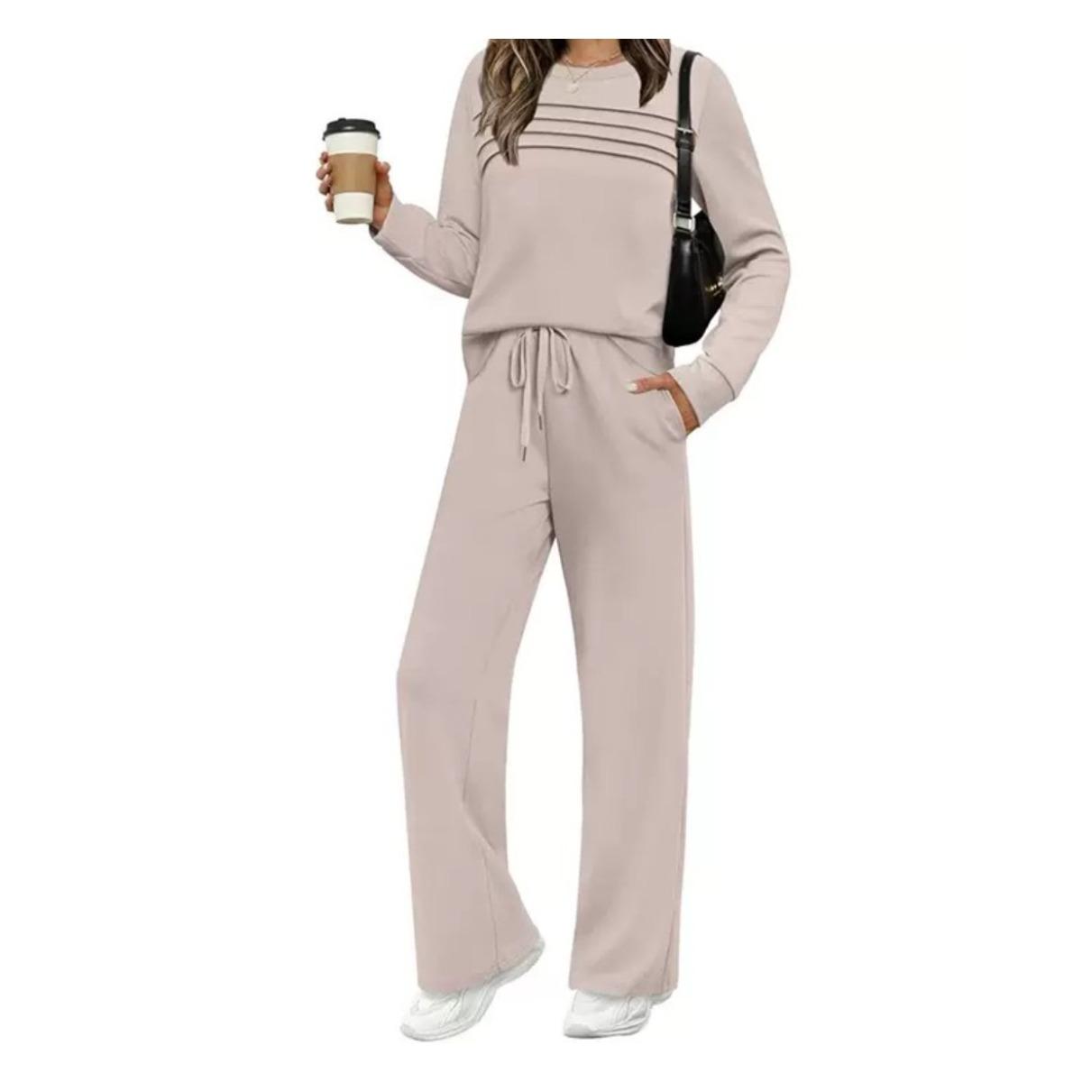 

Женская мода больших размеров Комплект с длинным рукавом и длинными брюками Повседневный костюм-двойка Новая осенняя коллекция Удобные комплекты XL