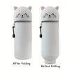 2-in-1 Expandable Silicone Pencil Case & Desk Organizer, Cute Cat Design for School Office Home, Soft Durable Stationery Storage