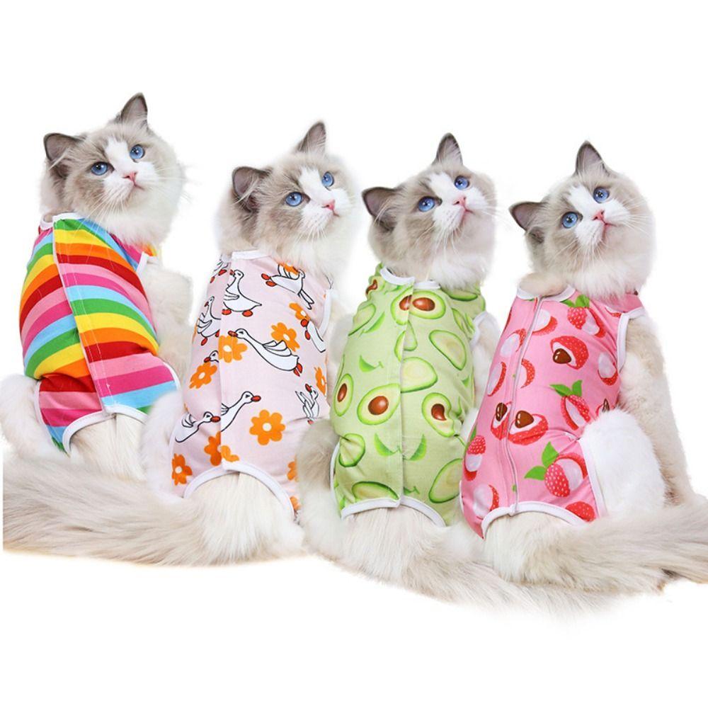 Durable Cartoon Cat Sterilization Clothes Anti-Scratch Breathable Pet Surgery Suit Print Weaning Suit