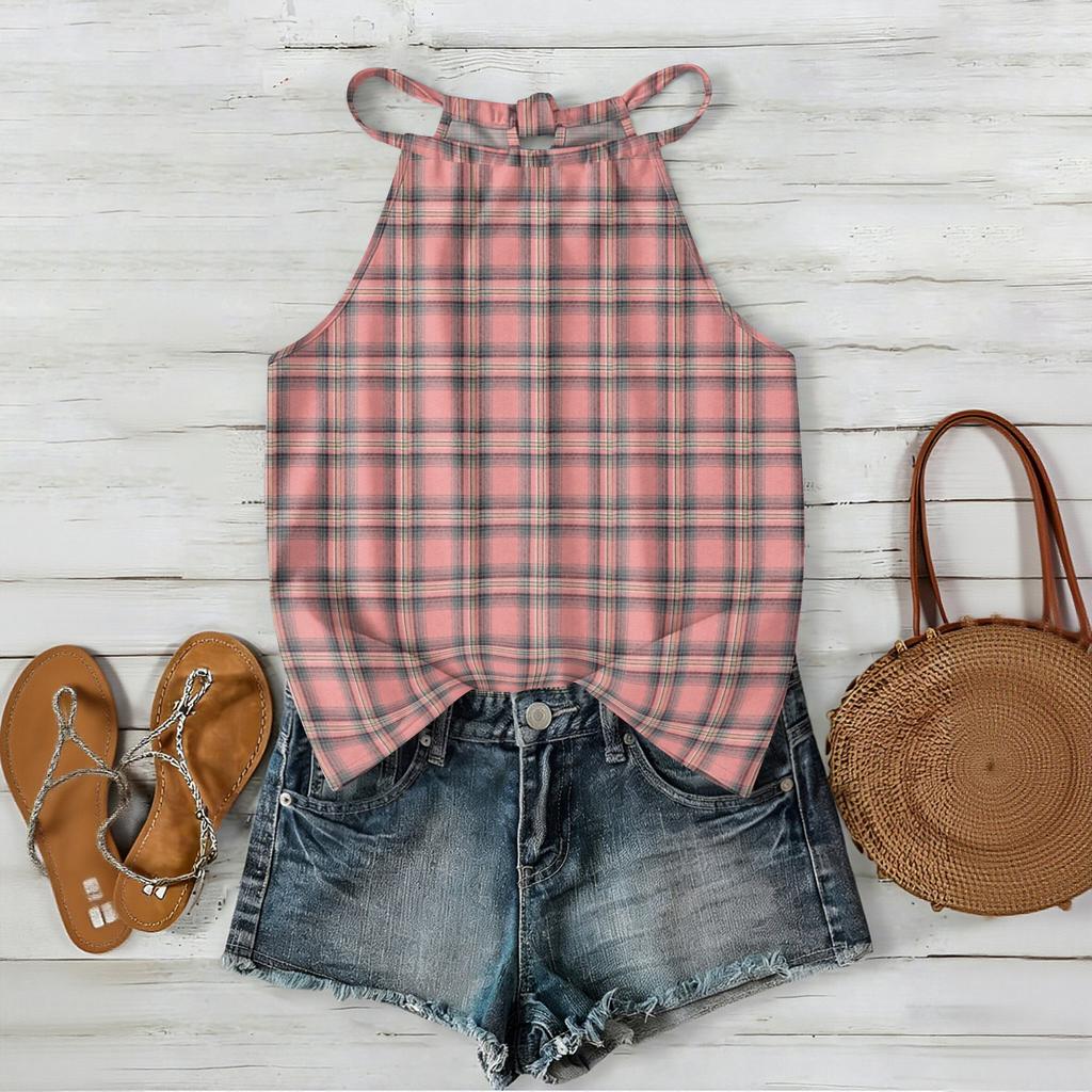 Damen ärmelloses kariertes Tanktop im Bohemian-Stil, leichte lässige Sommerbluse mit verstellbaren Trägern und lockerer Passform