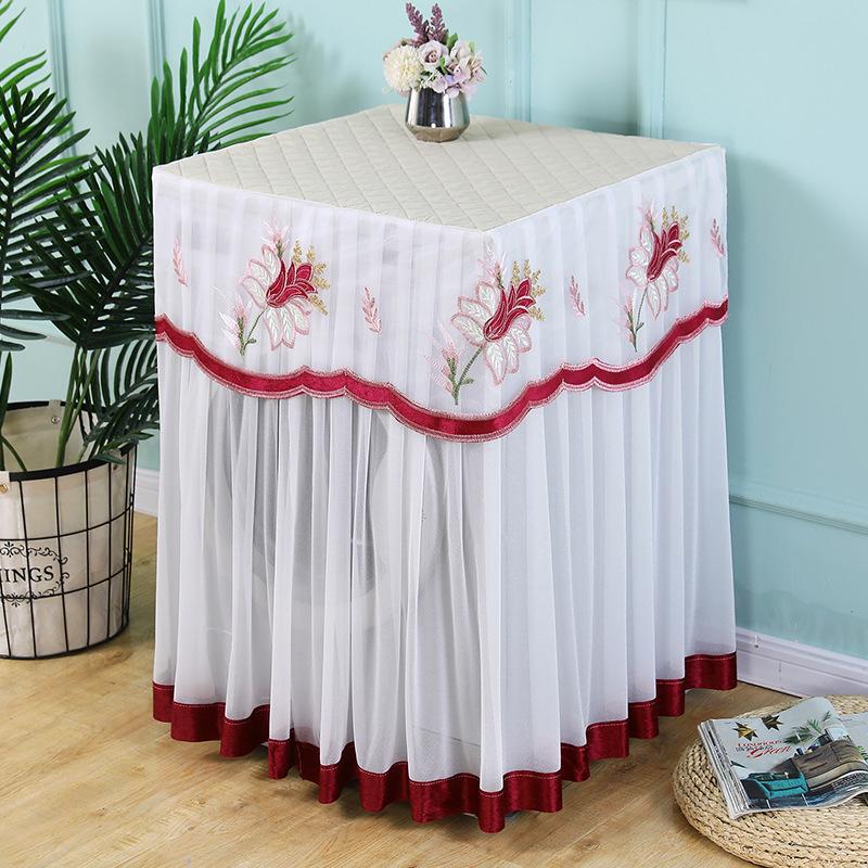 1PC Washing Machine Cover Dustproof Polyester Protective Fabric Cover Handmade Embroidered Floral Patterns Gauze 8 Styles