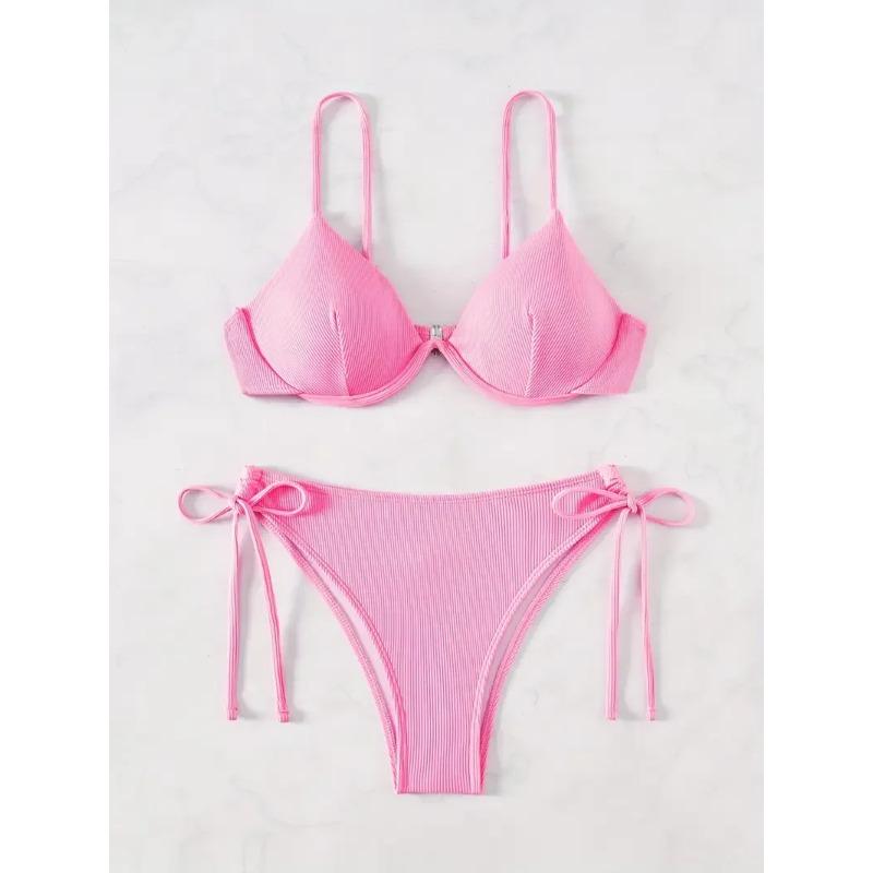 Solid Underwire Sexy Bikini 2025 New Arrival Biquini Padded Push Up Bandage Swimsuit Women Swimwear Summer Beachwear