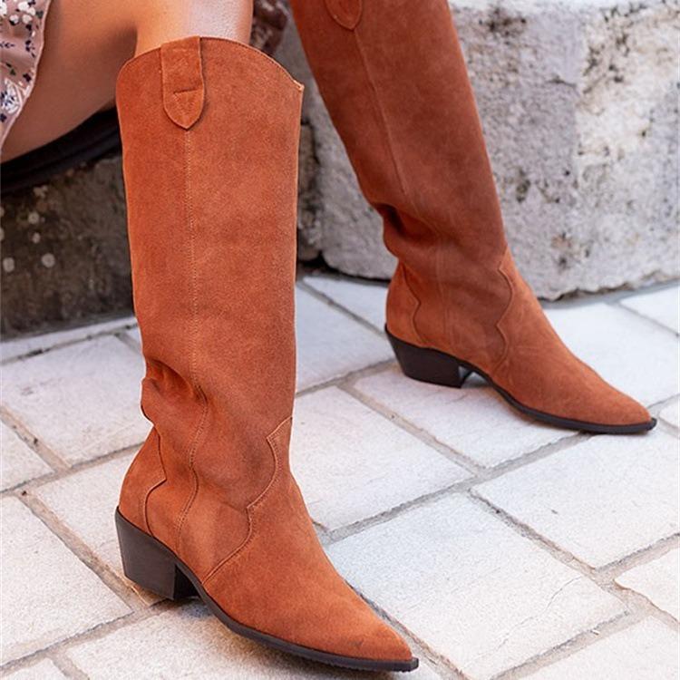 Dropshopping winter new fashion medium heel women's boots pointed suede high boots women's