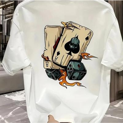 Modisches lässiges lockeres kreatives Sport-T-Shirt mit Poker- und Würfelaufdruck, Rundhalsausschnitt, kurzärmelig
