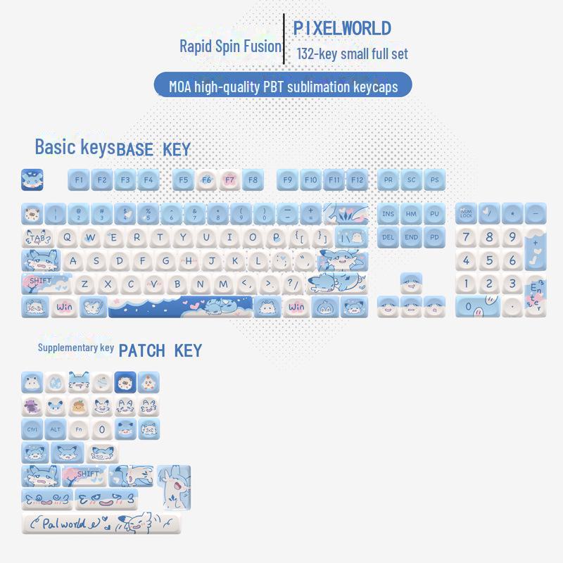 Blue Cute Cartoon Bear Keycap Set - Ice Cream Theme, 75-98 Keys, Highly Sublimated for Mechanical Keyboards