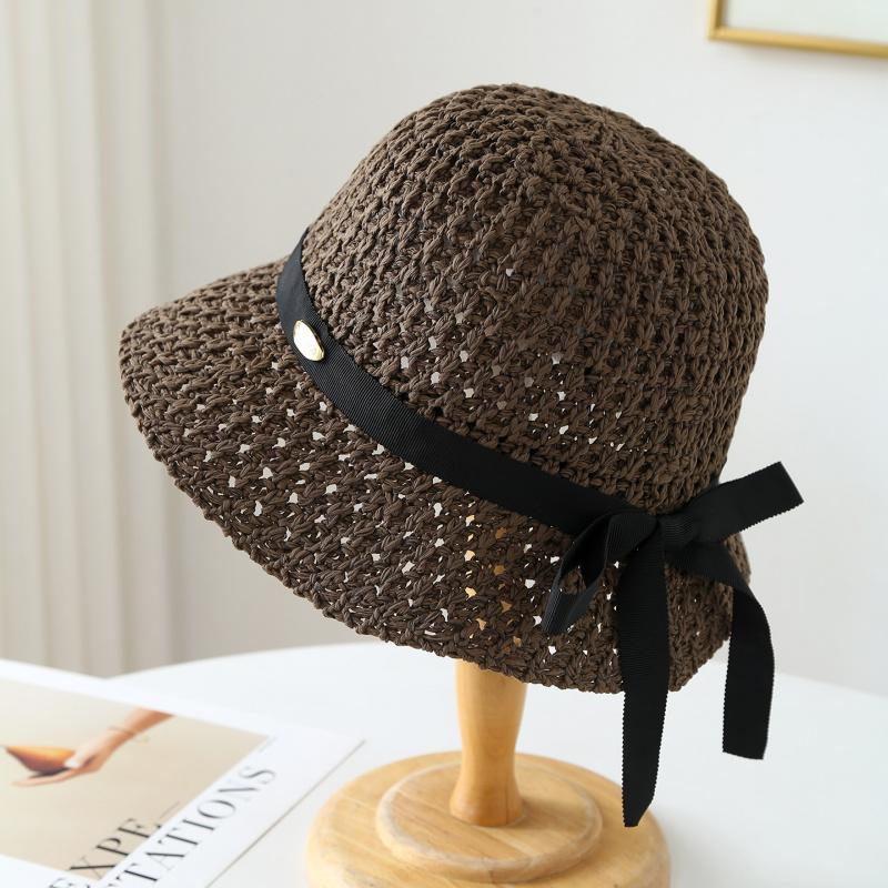 Knitted Fisherman Hat With Ribbon, Bucket Hat Spring, Summer, And Autumn, Windproof, Adult Women
