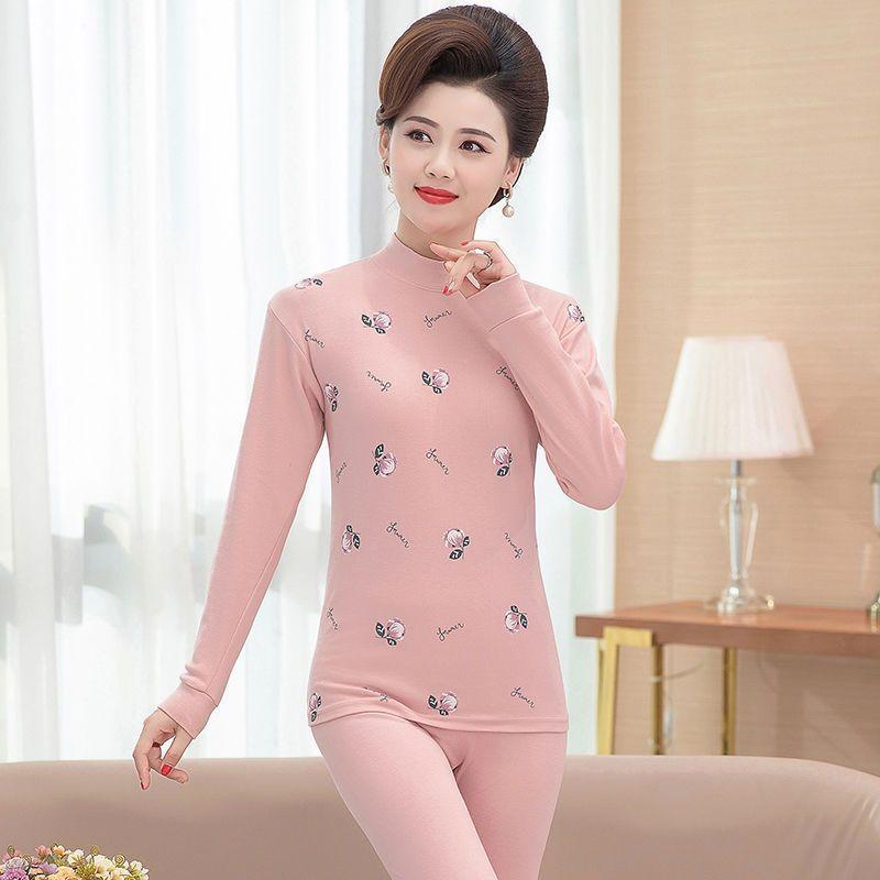 A High-neck, Thin and Large-sized Cotton Sweater Set for Middle-aged and Elderly Women In Thermal Underwear