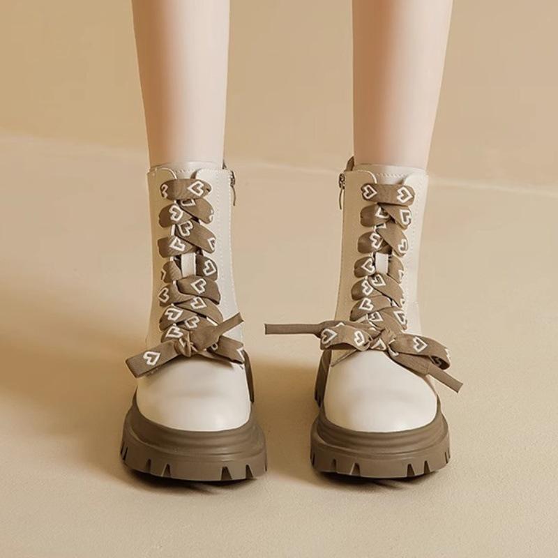 Small thick-soled heightening short boots women's 2025 autumn new British style retro lace-up fried street locomotive Martin boots