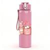 1PC Pink Milk Tea Drink Cup Print 750ml Color Plastic Sports Water Bottle Leakproof Flip Straw Lid Suitable for Sports Office Home Use