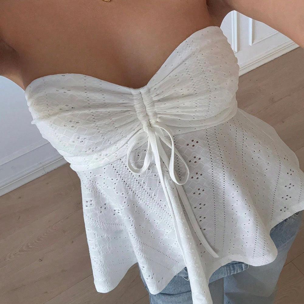 Summer New Women's High-end Sweet and Spicy Style Strapless Tank Slim Fit Sleeveless Top