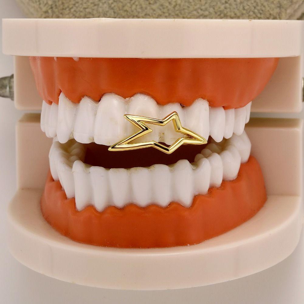 Hollow Dental Grills Copper Pentagram Tooth Caps Fashion Irregular Star Tooth Grillz Men Women