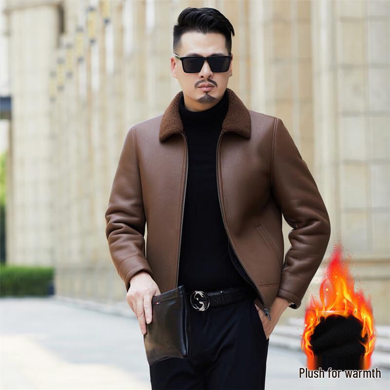 Men's Plus Velvet Thickened Faux Fur Collar Leather Jacket