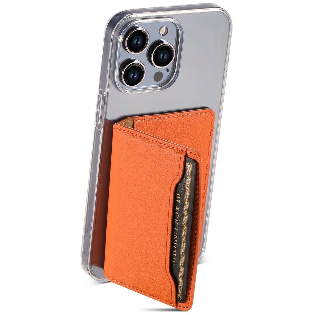 Calf Texture PU Leather Card Holder Phone Card Case Adhesive Cellphone Kickstand