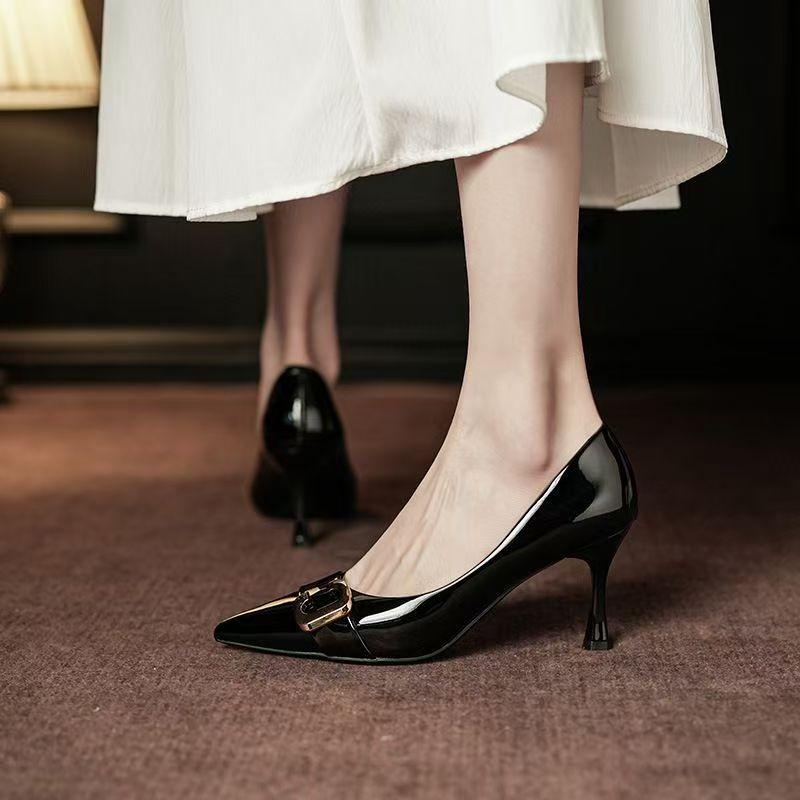 Fashion Hot selling Summer 2025 New Style Patent Leather High Heels Sharp Pointed Toe Women's Shoes Fashionable All-Match Stilettos
