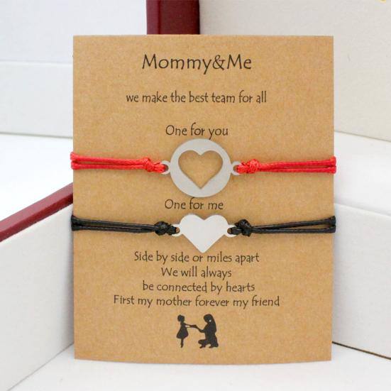 1 Pair Mother Daughter Bracelet Adjustable Woven Rope Casual Geometric All-match Decoration Back To School Gifts Hollow Love Heart Mommy Card Jewelry